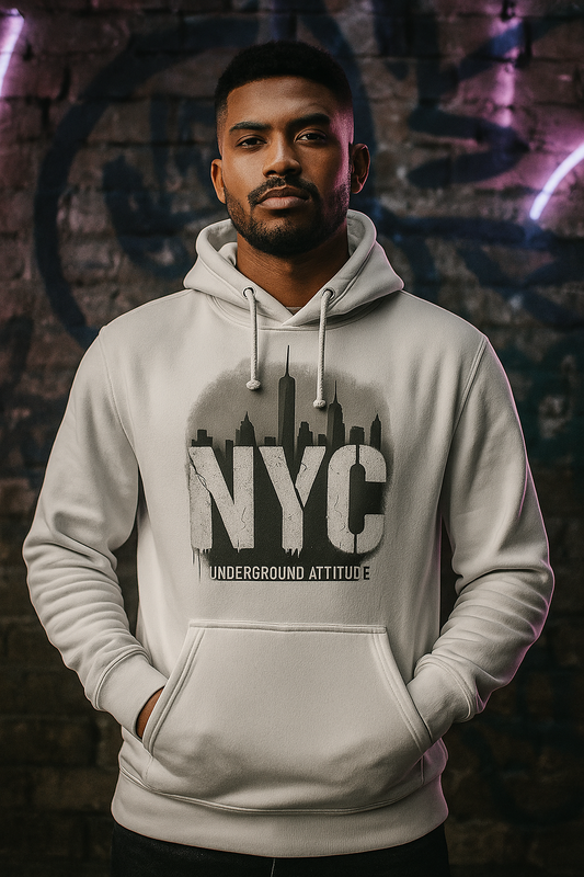 Sudadera Blanca con Capucha “NYC – Underground Attitude”