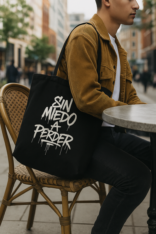 Tote Bag Negra “Sin Miedo a Perder”